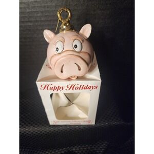 VINTAGE CAMPBELL Whimsical Ceramic Pig Head Ornament /Rattles 1997 RARE